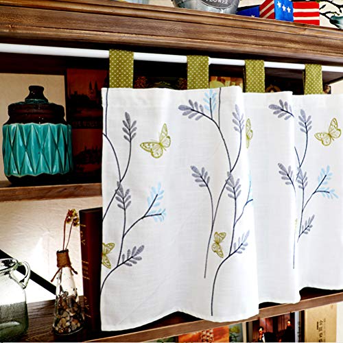 Cenefa de cortina pequeña bordada de estilo cafetería para ventanas de cocina 6