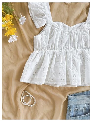 SOLY HUX Women's Sweetheart Neck Cap Sleeve Peplum Ruffle Hem Summer Tops Eyelet Embroidery Cute Vacation Blouse3