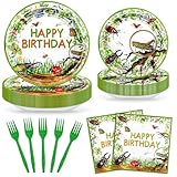 Avezano 96 PCS Bug Birthday Party Decorations Nature Insect Theme Tableware Bug Birthday Plates and Napkins for Kids, Serves 24