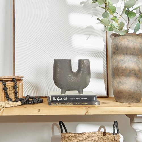 Dark Gray Ceramic U-Shaped Abstract Vase with Small Feet Grey