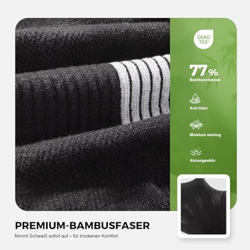 FALARY 6 Paar Bambus Sneaker Socken Herren Damen Atmungsaktive Sportsocken Kurz Antibakterielle Laufsocken Schwarz 43-46