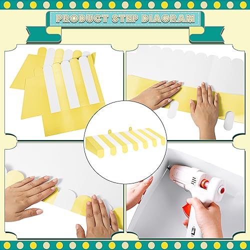 Image of Boao 4 Pcs 3D Cardboard Awning Decor,Yellow and White,Striped Style