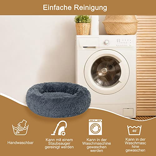 Lucky Sign Katzenbett Waschbar Flauschig Hundebett Rund Hundekissen Kuschel Katzenkissen Warm Katzenkorb Zum Schlafen für Große Hunde und Katzen, (XL) 70 cm Ø - Dunkelgrau