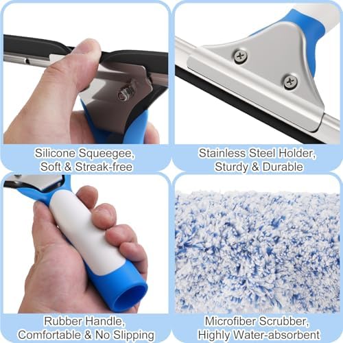 Mitclear 10 Feet Professional Squeegee Window Cleaner Tool with Extension Pole, Car Windshield Cleaning Kit with Long Handle, Window Washing Equipment for Indoor Outdoor Windows & Car Glass - 3