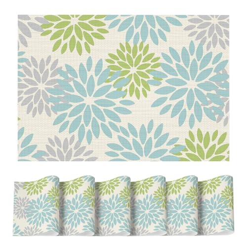 Artoid Mode Floral Vinyl Plastic Placemats Set of 6, 12x18 Inch Washable Non-Slip PVC Place Mats for Party Kitchen Dining Decor, Sage