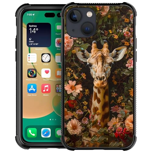 CARLOCA Compatible with iPhone 13 Case,Giraffe Leaf Flower Pattern Ultra Protection Shockproof Soft Silicone TPU Non-Slip Back for iPhone 13
