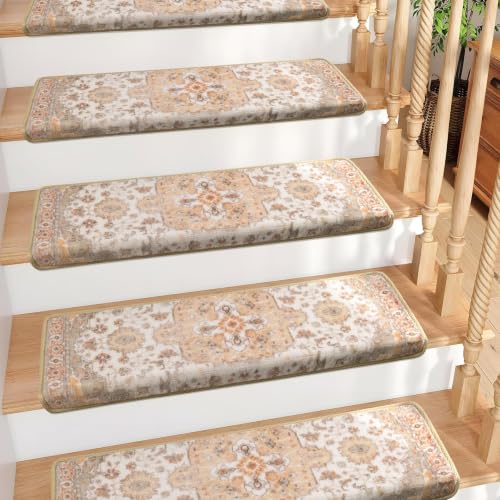 Brakki Bullnose Non-Slip Carpet Stair Treads for Wooden Steps, 14pcs, Beige by Brakki - Used condition - US$106.00