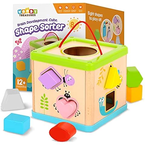 Woody Treasures Wooden Toys Shape Sorter for 1 Year Old - Baby Puzzles - Learning Centre for Colour and Shape Recognition - Quality Educational Toddler Toys for Boys and Girls Cover