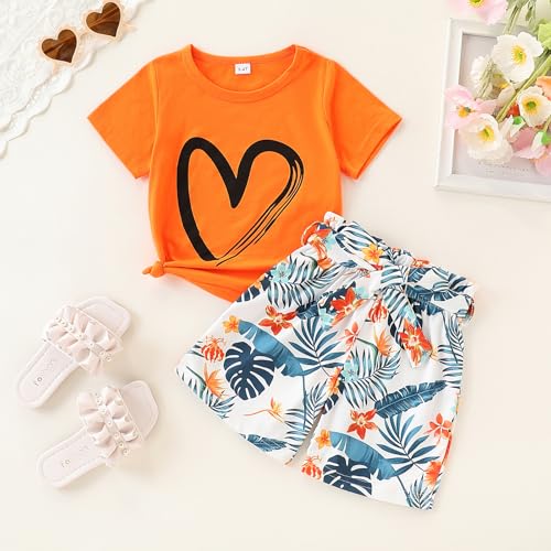 Image of KIDLAGA Toddler Kid Girl Outfits Clothes Floral Short Sleeve T-Shirt Top + Waist Pocketed Summer Short Sets 4-7T Girl Clothes