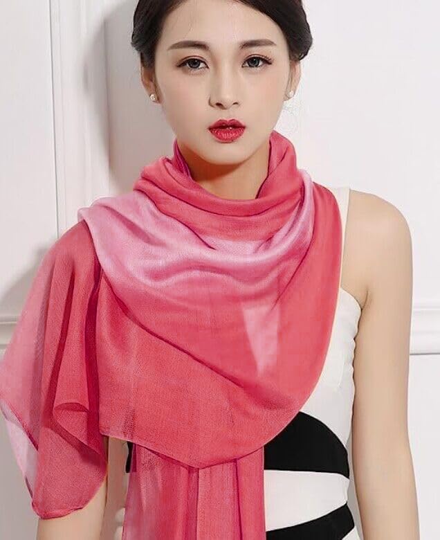 Cotton Silk Scarf Elegant Soft Wraps Color Shade Scarves for Women - Image 3