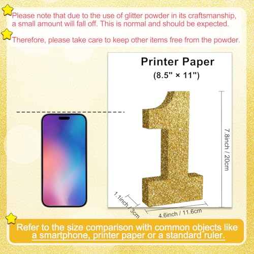 Image of TONIFUL 7.8 Inch Gold Glitter Number 1 Wooden Table Centerpieces Birthday Party Decorations,Shining Golden Digit 1 for Birthday Decorations,New Year,Graduation Decoration,Anniversary,Prop (1 Pack)