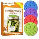 4PCS Silicone Fermentation Lids for Wide Mouth Mason Jars | One-Way Airlock Valve, Self-Burping for Sauerkraut, Sourdough Starter & Probiotics (Patented)