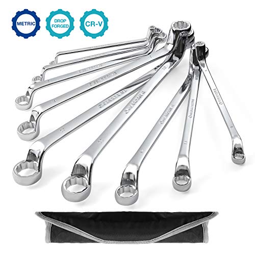 GEARDRIVE Offset Box Wrench Set, Metric, 9-Piece, 6-23mm, 75-Degree, Chrome Vanadium Steel Construction