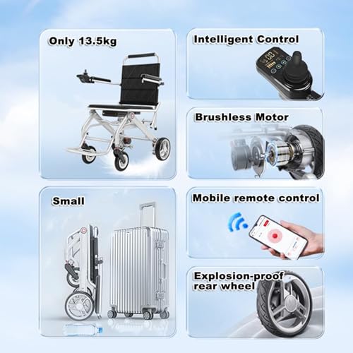 Silla de ruedas eléctrica, scooter de movilidad portátil ligero, alcance de 22 millas, capacidad de carga de 150 kg, ideal para viajes y asistencia de movilidad