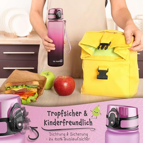 Foto von My Vesperbox® Trinkflasche Kinder [500ML] - Wasserflasche Kohlensäure Geeignet & Auslaufsicher - Water Bottle Kids - für Schule & Sport - Kinderflasche für Mädchen & Jungen - inkl. Ersatzdichtung