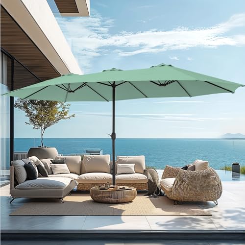 Image of PHI VILLA 15ft Large Outdoor Patio Umbrella with Base Included, Mint Green