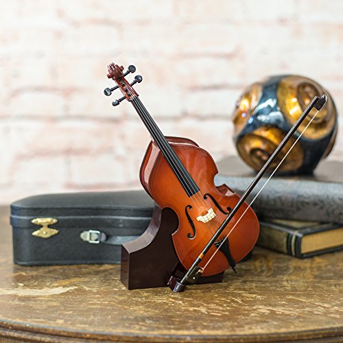 Broadway Gift Co. Upright Bass Miniature Replica Wood Tone 6 x 10 Resin Stone Tabletop Figurine