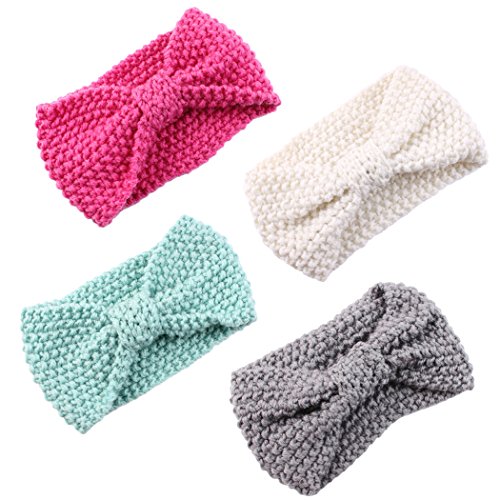 Fascigirl Diademas Bebe, 4Pcs Cintillos Bebe Bowknot Mini Diadema Elástica Venda De Pelo Elastico Bebé Cordón Vanda Turbante Arco para el Cabello Diadema Accesorios Cover