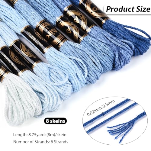Image of 8 Skeins 6 Strands Blue Cross Stitch Thread Variegated Gradient Embroidery Floss Polyester Friendship Bracelet String Yarn Threads Bulk for Hand Sewing Bracelets Making Needlecraft Crochet