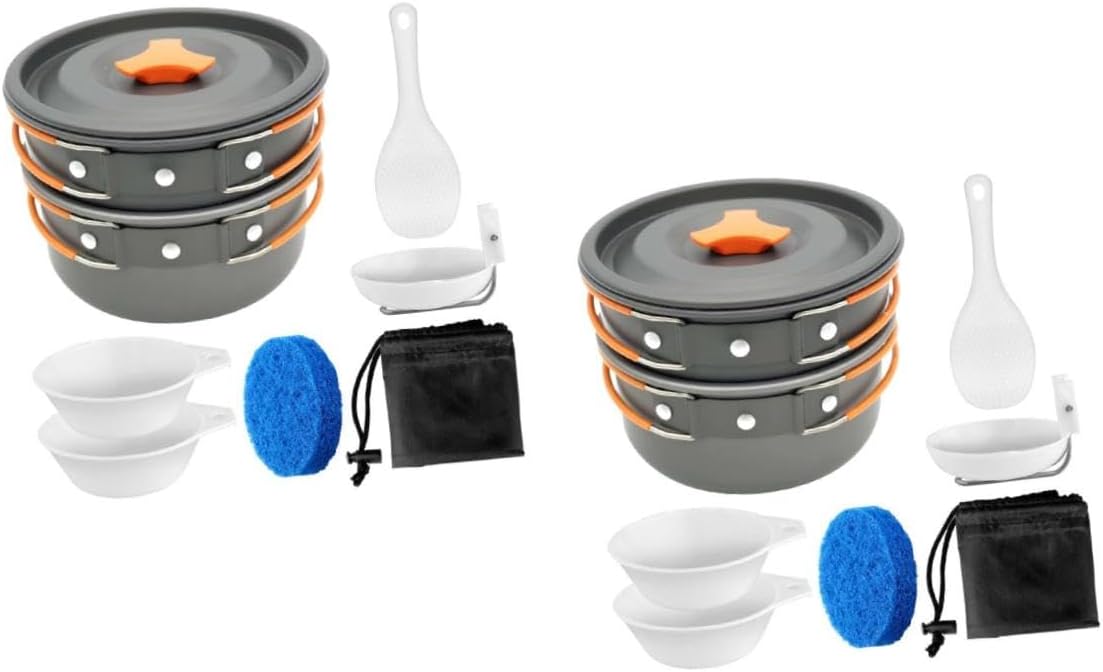 VICASKY Portable Camping Cookware Lightweight Anodized Pots Frying Pan with Insulated Handles for Outdoor