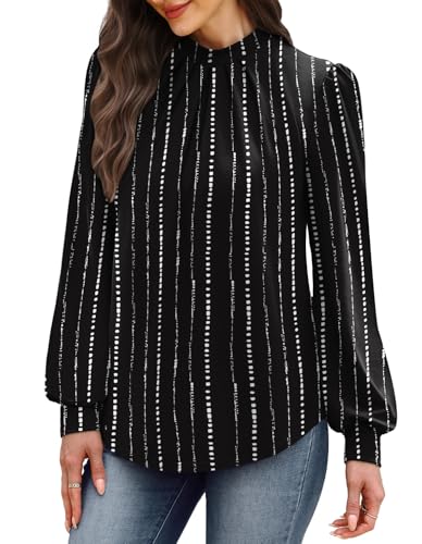 Image of WIHOLL Long Sleeve Shirts for Women Mock Neck Tops Pleated Front Blouses Dressy Casual Spring Fall Clothes 2026 Fashion