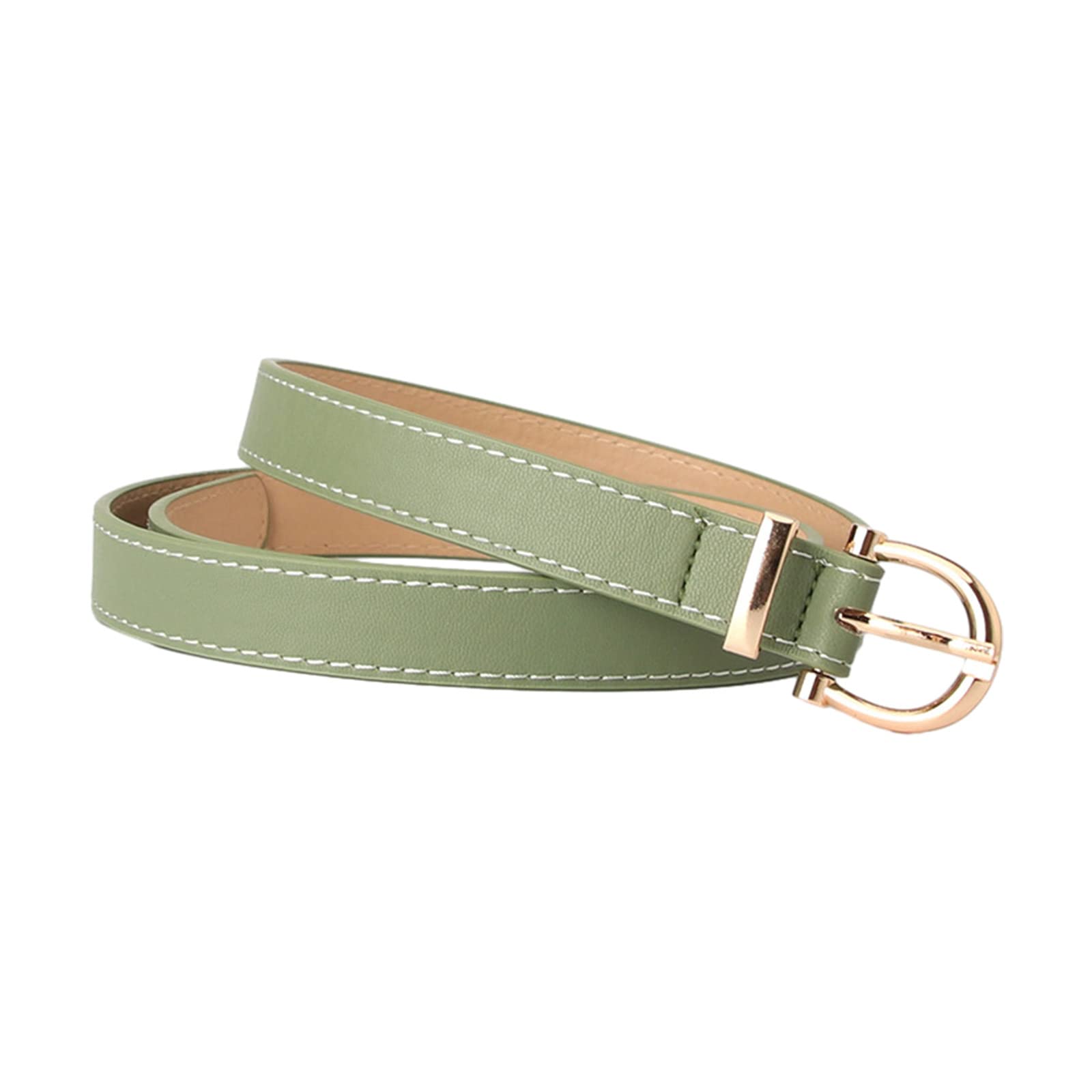 Maxtonser Women's Green Pu-Leather Waist Belts With Oval Shape Buckle Thin Adjustable Waist Belt All-Match Woman Dresses Skirt Coat Waistband