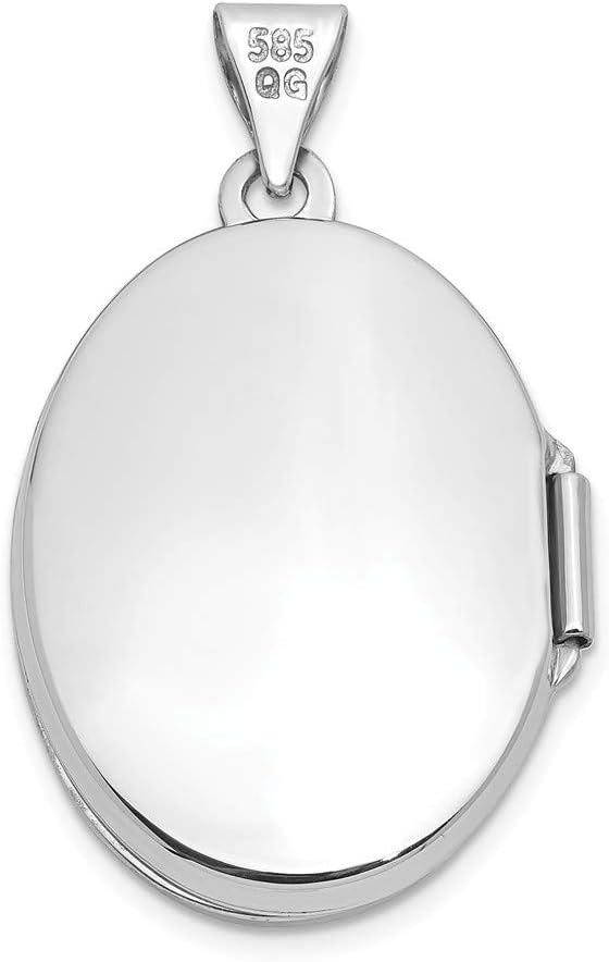 Solid 14K White Gold 21mm Oval Floral Scroll Border Locket