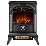 e-Flame USA Hamilton Compact Freestanding Electric Fireplace Space Heater - 3-D Wood Burning Flame (Matte Black)