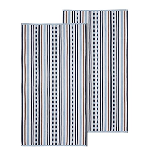 Superior Cotton Stitch Stripe Textured (Set Of 2) Beach Towel - Morning Blue #TOP1