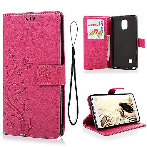 MOLLYCOOCLE Galaxy Note 4 Wallet Case, PU Leather Flip Folio Wallet Case for Samsung Galaxy Note 4 with Lightwight Slim Shockproof TPU Bumper Cover Hot Pink