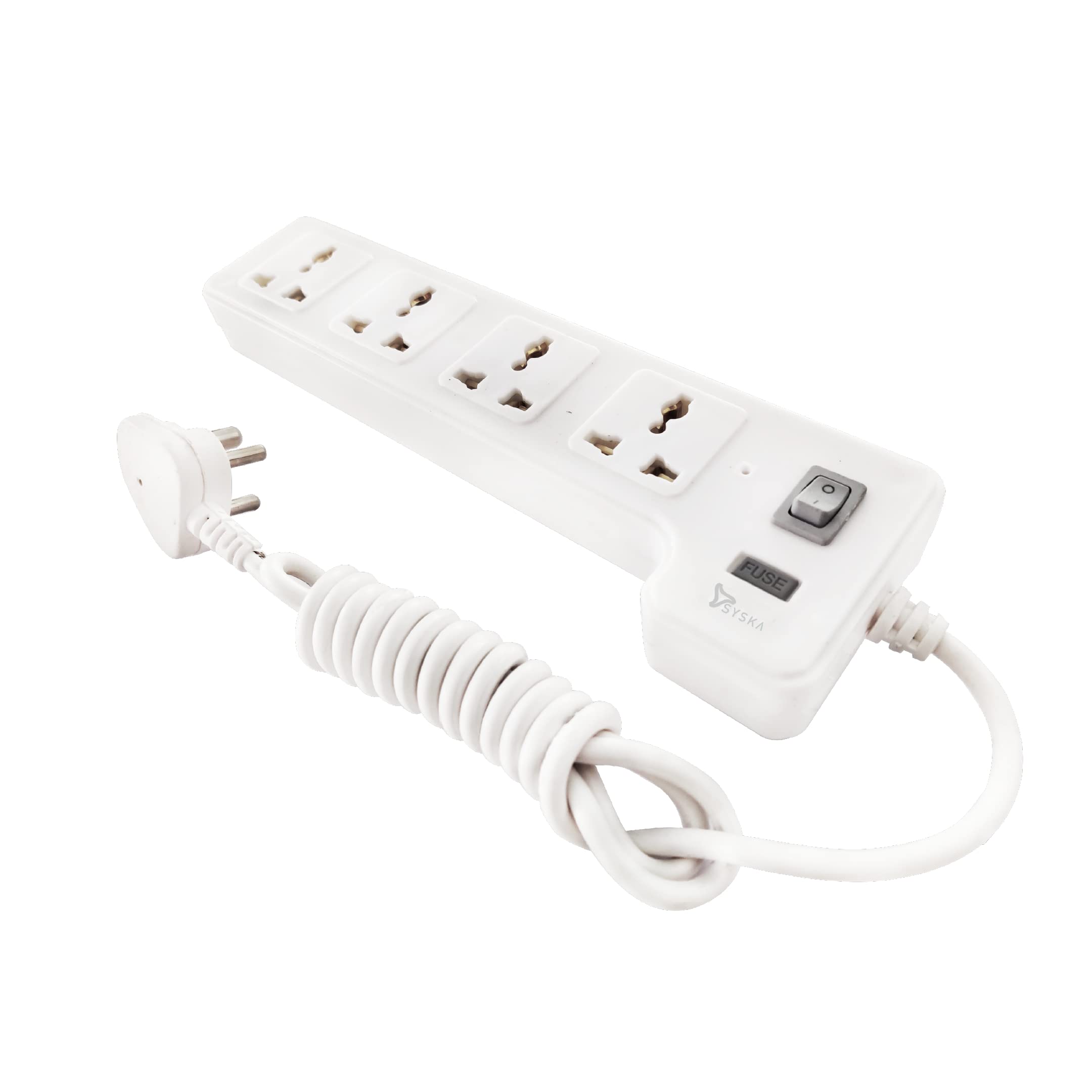 SYSKA EBS-0403E 4 Way Power Strip 2 Meter Long Cord (White)
