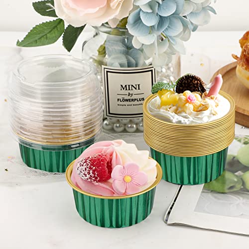 Eusoar Baking Cups Disposable, 25Packs 5Oz Foil Ramekins With Lids Mini Muffin Liners Containers, Dessert Cheesecake Pan Creme Brulee Cupcake Containers For Catering Gathering Club Wedding Party #TOP6