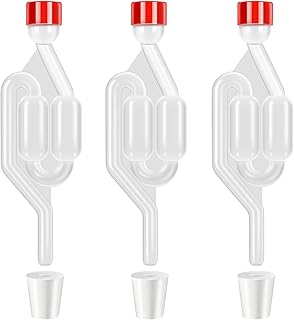 3 Stück Gärröhrchen, Gärbehälter mit stopfen, Kunststoff Gärspund, Transparent, Fermentierset für Bierbrauen, Rotwein, Gärung