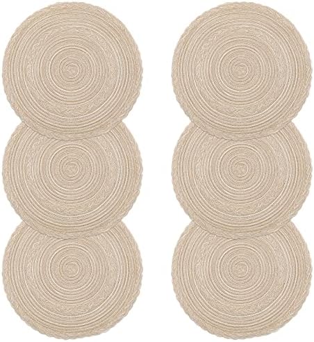 SHACOS Set of 6 Round Yellow Placemats Woven Round Cotton Christmas Placemats Washable Table Mats Dinner Table 38cm