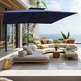 PHI VILLA 9' X 12' Cantilever Patio Umbrella, Outdoor Large Rectangular Umbrellas with 360°Rotation, Heavy Duty Hydraulic Double Umbrella Windproof for Outside, Navy Blue