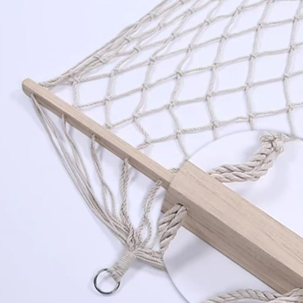 Hamacas grandes de cuerda de algodón con barras separadoras de madera dura, cama colgante tejida a mano para patio al aire libre, patio, jardín, piscina y uso en interiores (sin borlas)
