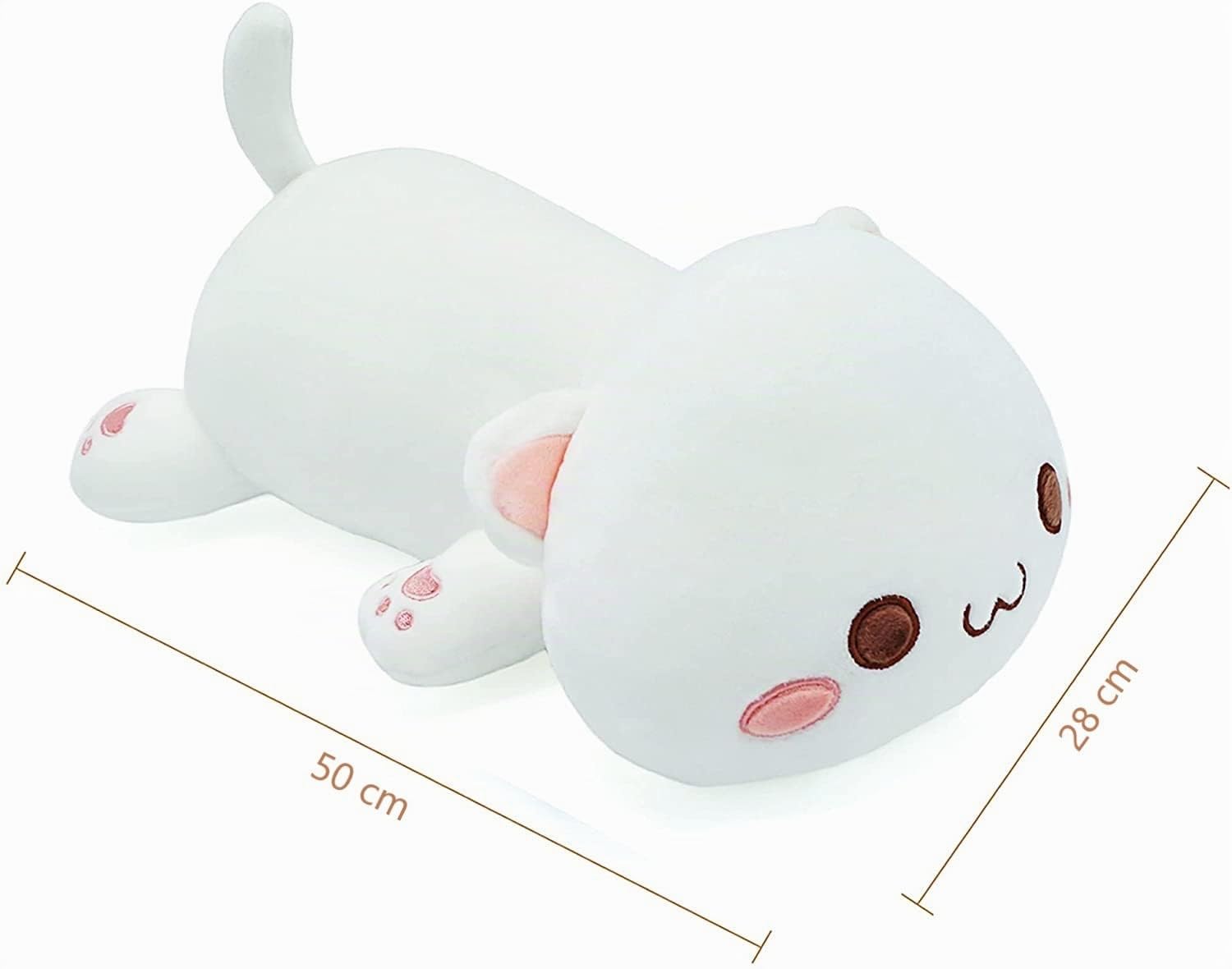 shownicer Peluche Gatto, Kawaii Giocattolo Morbido, Animali di Peluche Gattino, Bambola di Peluche Cuscino, Regalo per Bambini Ragazza 3+ Anni (Bianco, 50cm)