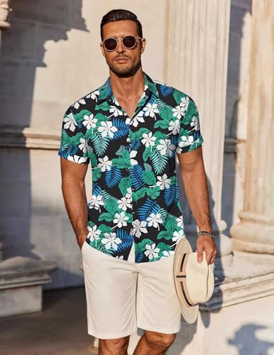 Image of COOFANDY Men's Linen Shirts Short Sleeve Casual Shirts Button Down Shirt for Men Beach Summer Wedding Shirt