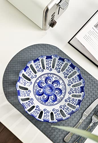 Galouro Blue And White Decorative Bowl, Blue Fruit Bowl, Berry Bowl, Chinoiserie Decor, Blue And White Porcelain Décor, Blue And White Fruit Bowl For Kitchen Counter, Home Decor,Round,10" #TOP1