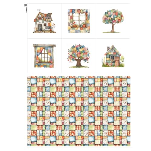 Patchwork Cozy Cottage Cotton Fabric Panel – 6 Designs (10×10