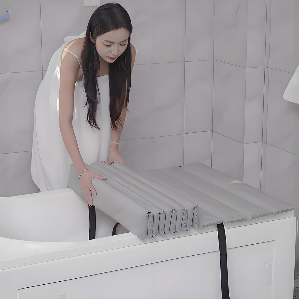 Modernes Badewannentablett, grau, hält bis zu 180 kg, hält Wasser warm, rutschfestes Design, perfekt für entspannende Bäder, 180 x 75 cm, ideal für Spa zu Hause