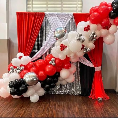 Image of Black Red Balloons, 12 Inch Black Red White and Silver Latex Balloons with Confetti Balloon Party Decoration for Cartoon Birthday Race Car Game Theme Graduation Halloween Party Supplies