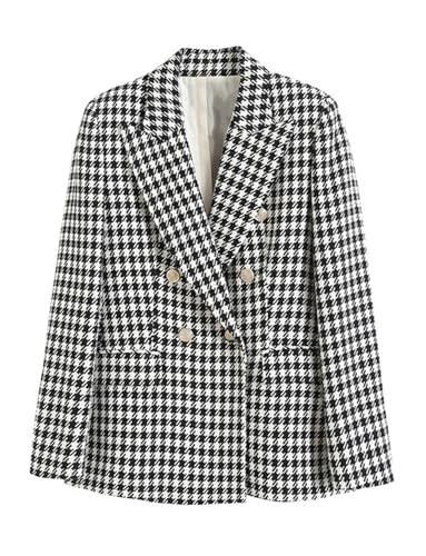 Veste pied-de-poule haut de gamme à revers en pointe pour femme