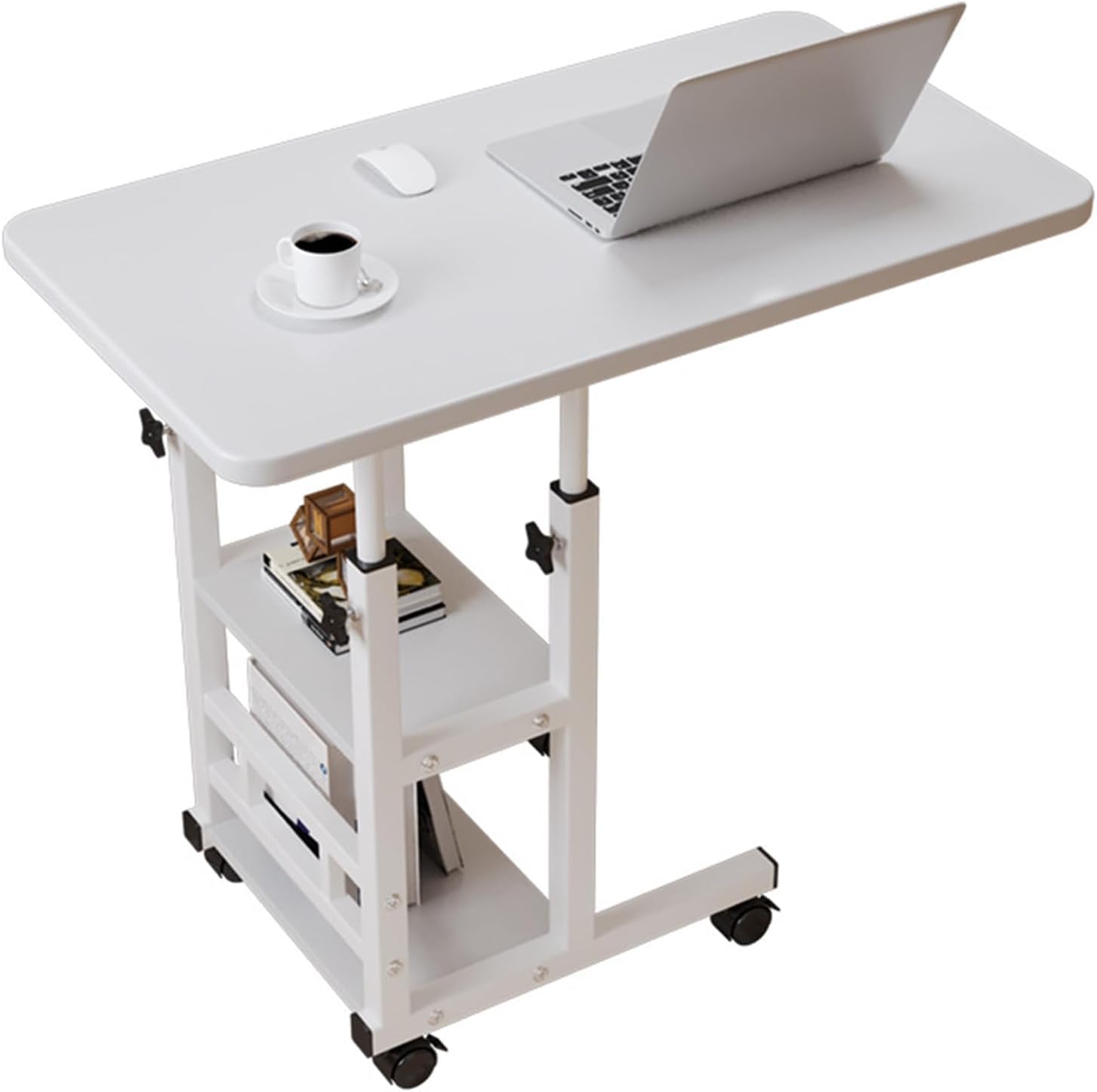 LINCYS Mesa ajustable para cama con ruedas, rango de altura de 23.6 a 33.5 pulgadas y ruedas de bloqueo, escritorio rodante en forma de C para laptop, cama, sofá, silla de ruedas, sala de estar