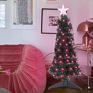 FB FunkyBuys® Green Premium Slim Artificial Christmas Tree Fibre Optic White/Multicolor LEDs Decor - 3ft (80 Tips) w/ 8 Setting Controller & TOP STAR