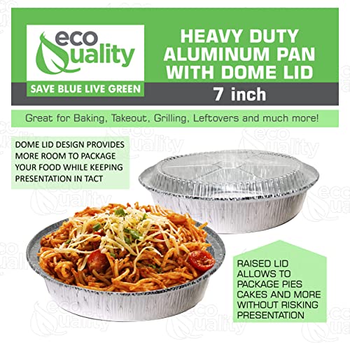 Ecoquality 7 Inch Disposable Round Aluminum Foil Take Out Pans With Plastic Lids Set Disposable Tin Containers Perfect For Baking Cooking Catering Parties Restaurants - 50 Pack #TOP4