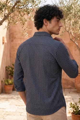 Image of Louis Philippe Men's Slim Fit Signature Oxford Easy Care, Natural Stretch Full Sleeve Stripe Casual Shirt