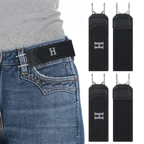 Aurvivia 4Pcs No Buckle Belts for Men Women Metal Hook Elastic Belt Unisex Adjustable Invisible Buckless Belt Tool Belt Buckle Suitable for Jeans Work Casual Business