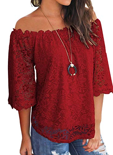 Image of MIHOLL Women's Lace Off Shoulder Tops Casual Loose Blouse Shirts