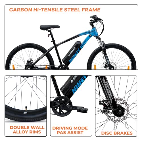 Image of NINETY ONE E-Drago | Electric Cycle | 7.8 Ah Battery | 29 T | Front Suspension 80mm | 250 Watts | IP65 BLDC Motor | 85% pre-Assembled | 2 Years Battery Warranty | Black Blue